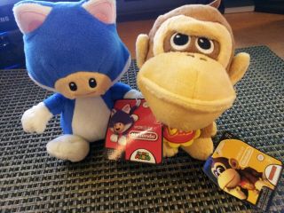 World Of Nintendo 7” Baby Donkey Kong & Cat Toad Plush Nwt Mario