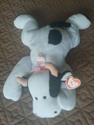 14 " Ty 1994 Moo Pillow Pal Black White Cow Stuffed Animal Plush With Tags Soft