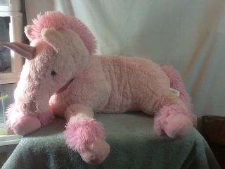 Adorable Dan Dee Collectors Choice Large Pink Plush Unicorn W/fuzzy Hooves
