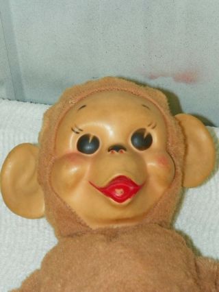 Vintage Rubber Face Monkey Toy Stuffed Plush Flat Feet Hands Tan Blonde Rushton? 2