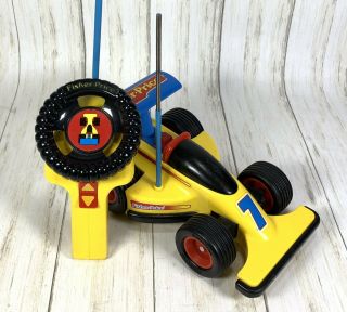 Vintage Fisher Price Radio Control Racer Remote Rc Race Car Yellow 1992