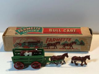 Moko Toys Farmette Series No.  3 Bull Cart With Bull & Two Horses W/ Box England