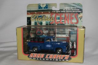 Road Champs Classic Scenes 1956 Ford F - 100 Ford Motor Oil Pickup Truck,  Boxed
