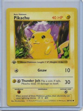 Pokemon Tcg English First Edition Base Set Shadowless Pikachu 58/102
