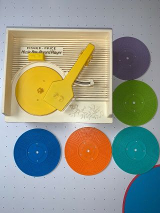 1971 Fisher Price Vintage Music Box Record Player  All 5 Records
