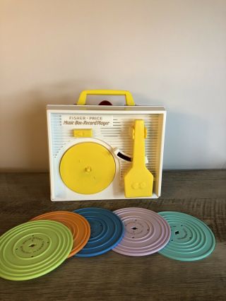 Fisher Price Vintage Music Box Record Player With 5 Records