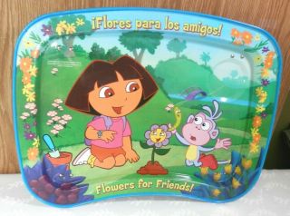 Dora The Explorer " Flowers For Friends " Folding Snack Lap Metal Tray W/legs
