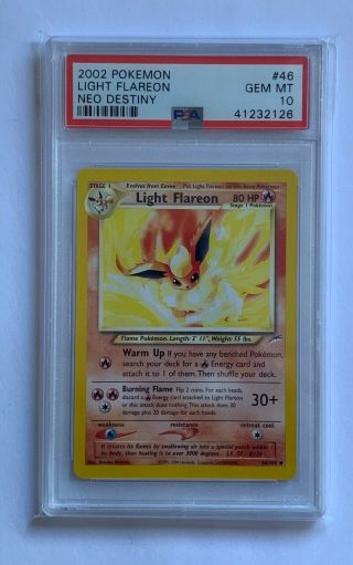 Psa 10 Gem Light Flareon 46/105 Neo Destiny Uncommon Pokemon Card