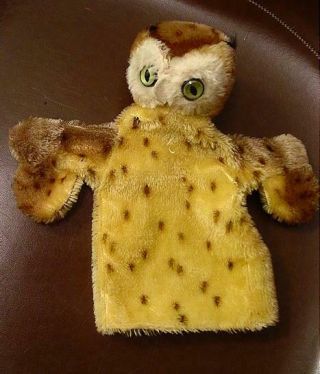 Vintage 9 " Steiff Witte Mohair Owl Hand Puppet Ca 1960