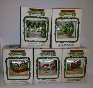 Set Of 5 Vintage Teenage Mutant Ninja Turtle Christmas Ornaments Mirage Studios