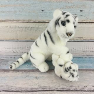 Fiesta White Tiger Plush With Baby Cub 13 " Stuffed Animal Sitting Childrens Toy