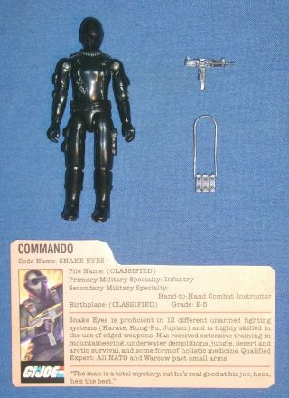 1982 Snake Eyes V.  1 Gi/g.  I.  Joe Sa Straight Arm 100 Complete W/fc File Card Jtc