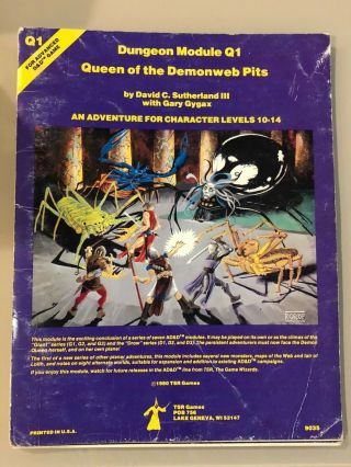 Q1 Queen Of The Demonweb Pits Dungeons & Dragons Ad&d Tsr 9035 - Module