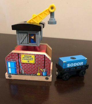 Thomas The Train Sodor Magnetic Crane Wooden Crane With Cargo Car And Sodor Load