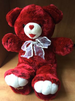 Christmas Decor | Dan Dee Red Holiday Plush Teddy Bear W/ White Bow 2003 22 "