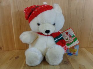 1986 Kmart Holiday Santa Bear 18 " Plush White Red Hat Scarf Christmas Teddy Bear