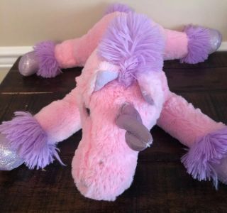 Dandee Dan Dee Large Stuffed Animal Plush Unicorn Pink 36 " Long Purple Trims