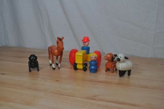 Vintage Little People Farmer - Tracker - Sheep - Dog - Black Pig - Horse - Female Figure