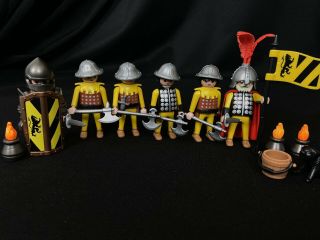 Playmobil 3653 Castle Knights Figures W/ Yellow & Black Flag,  Weapons,  & Shield