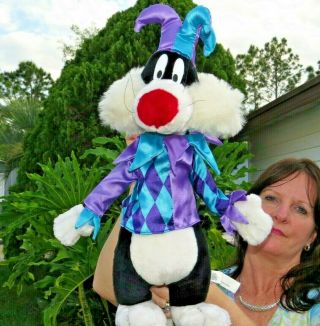 Large Vintage Ace Looney Tunes Sylvester Cat Jester Plush Stuffed Animal Doll