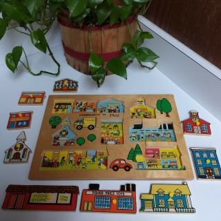 Vintage 1960 ' s community 502 Fisher Price Wood Puzzle Made In Holland 2