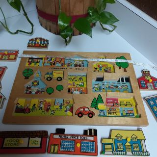 Vintage 1960 ' s community 502 Fisher Price Wood Puzzle Made In Holland 3