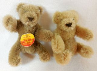 2 Vintage Steiff Miniature Teddy Bears 1950s Teddybar Ear Buttons Mohair Tag