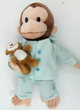 Russ Berrie Curious George In Pajamas 12 " Plush Holding His Teddy Bear Monkey