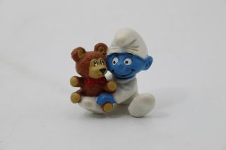 Schleich Smurfs 1984 1.  5  20205 Baby Smurf With Teddy Bear Peyo Mini Figure