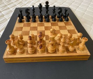 Wooden Chess Set In Folding Box Game For All Ages Unbranded
