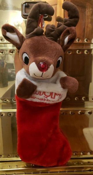 Gemmy Rudolph The Red Nosed Reindeer Light Up Animated Singing Stocking