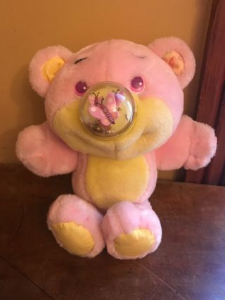 Plush Vintage Playskool Nosy Bear Pink Yellow With Butterfly In Nose 1987