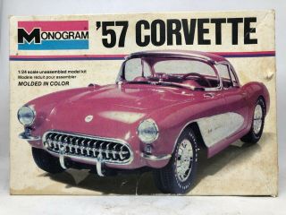 Vintage Monogram Red 1957 Corvette Plastic Model Kit 2227 1:24 Scale Chevy Vett