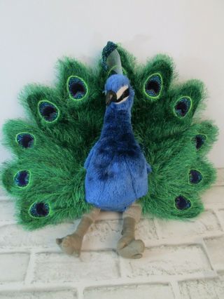 Folkmanis Large 12 " Full Body Peacock Hand Puppet Plush Blue Green