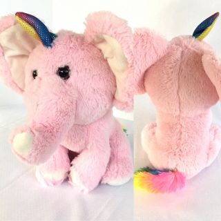 Kellytoy Unicornimals Elephant Pink Rainbow Horn Stuffed Plush 11 " Unicorn Toy