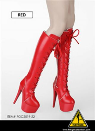 Flirty Girl 1/6 Fgc2019 - 22 Red Strap Strings High Heels Boots Plastic Boot Model