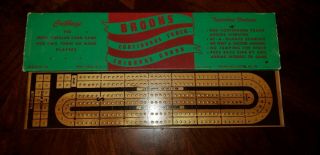 Vintage Brooks Continuous Track Cribbage Board With Pegs And Box