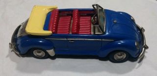 Volkswagen Beetle Convertible Blue Tin Car Toy Nomura Toy Made In Japan Vintage