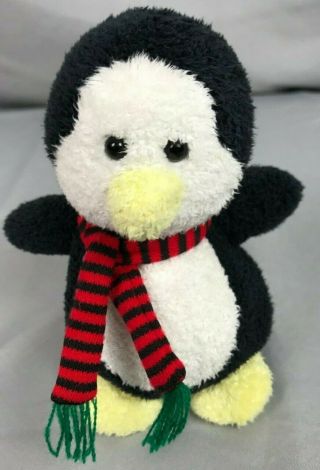 Russ Luv Pets Black & White Penguin Mini 5 " Stuffed Animal Love Red Green Scarf