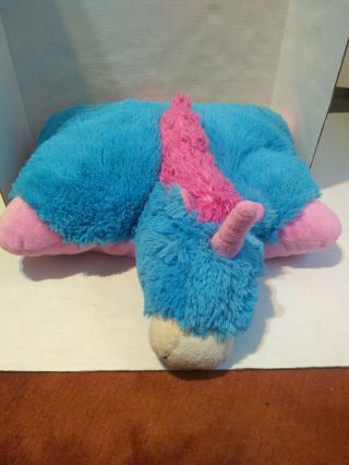 Euc Pillow Pets 18 " Plush Blue/pink Magical Unicorn Pillow/stuffed Animal Rare