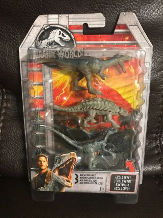 Jurassic World Mini Action Dinos 3 - Pack W/ Metallic Blue Figure