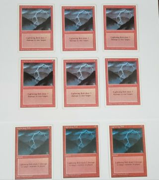 9x Lightning Bolt Mtg Magic Cards 6x Revised 3x 4th Edition