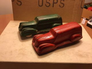 Two (2) Vintage 1940’s Sun Rubber Woody Station Wagon Toy Cars 530