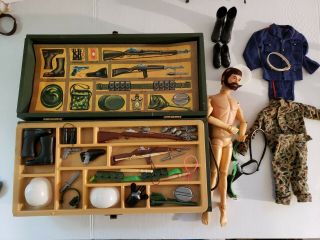 Vintage 1964 Gi Joe Action Figure With Footlocker And Accessories