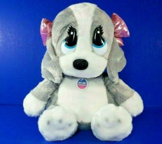 Aurora Sad Sam Honey Dog Plush Whimpering Gray Puppy Big Eyes Shiny Pink Bows