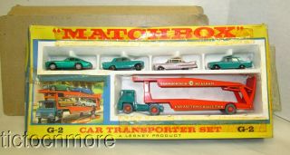Vintage Lesney Matchbox Gift Set G - 2 Car Transporter &box Gray Wheel Farnborough