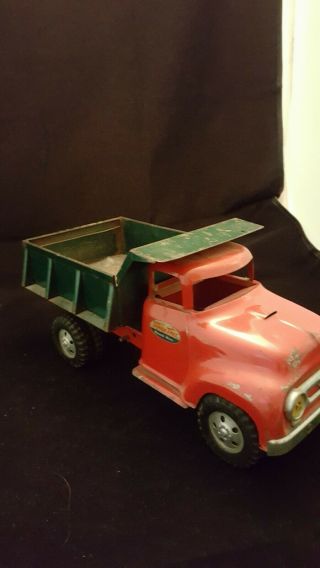 Vintage 1950 ' s TONKA TOYS Red & Green Dump Truck 3