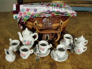 Girls Porcelain Tea Set In Basket & Joann Fabric & Craft Store Table Cloth W