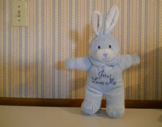 Dan Dee Blue " Jesus Loves Me " Singing Bunny Rabbit Plush Stuffed 14 " P4