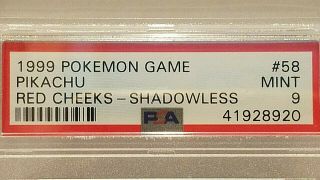 1999 Pokemon game Red Cheeks Pikachu 58/102 Shadowless Base Set PSA 9 3
